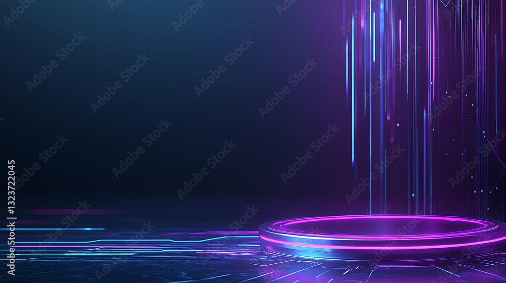 Poster dynamic neon light movement futuristic digital space abstract background dark environment low angle 