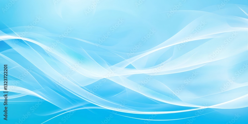 Poster fluid white lines sweeping across deep blue digital backdrop, representing dynamic motion and contem