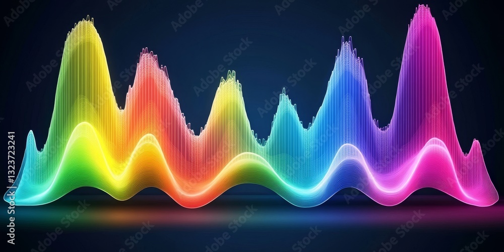 Poster abstract data visualization with bar graph in gradient colors on seamlessly blending dark ground