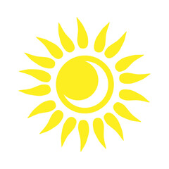 Stylized sun with rays and moon inside on white background, celestial body, astrology - color vector illustration, design element