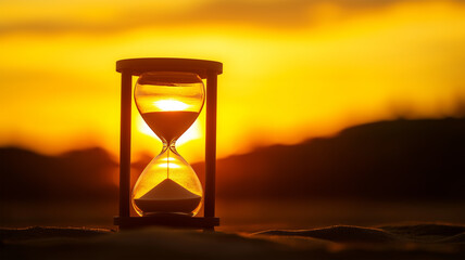 逆光に浮かぶ砂時計、夕陽が描く時の儚さと永遠
