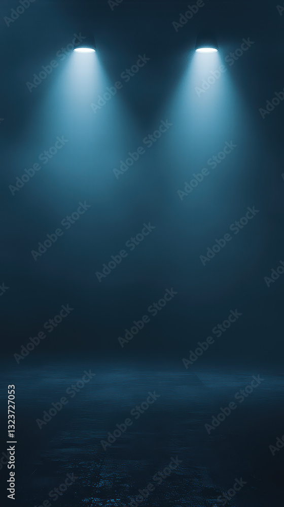 Poster empty stage: dark, evocative image of an empty stage illuminated by two spotlights, creating a drama