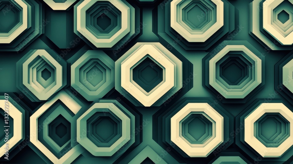 Poster abstract geometric octagon pattern in shades of teal and beige with dimensional layering for backgro