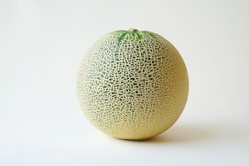 A Single Round Melon Fruit On A White Surface
