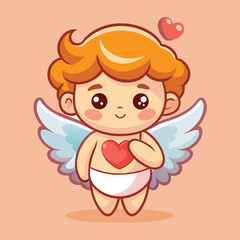 Fototapeta premium Hand drawn cupid character collection. Cute little angel holding a bow and a love letter baby cupid god eros Valentines day