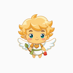 Fototapeta premium Amur babies, little angels or god eros. Cupid God of Love Search For Target Mascot Vector Illustration