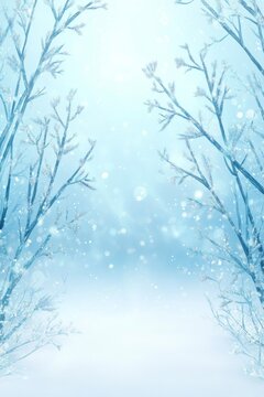 Snowflakes falling on winter trees
