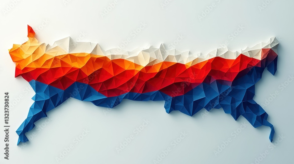 Poster abstract map illustration with vibrant color gradients representing geographic regions and political