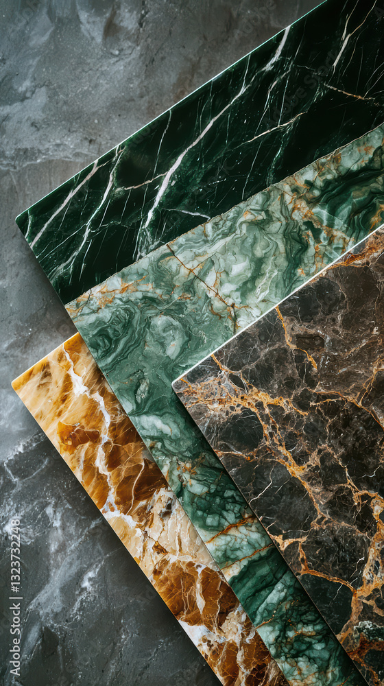 Aufkleber marble tile display: a close-up shot of a variety of marble tiles in assorted colors and patterns sh