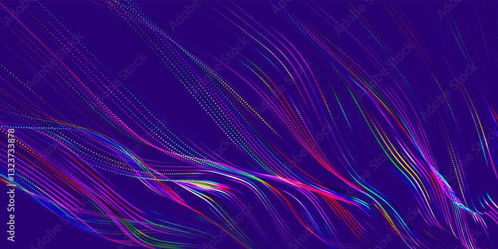Aufkleber multicolored wave of glowing dots. futuristic dot wave of bright particles on light background. inte