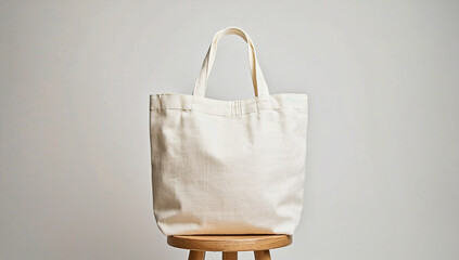 canvas tote bag mockup on top of wooden stool