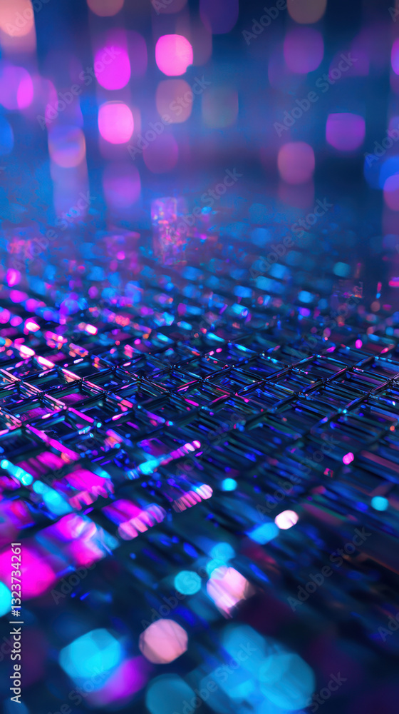 Poster abstract tech: a macro shot captures the vibrant, multifaceted world of technology, featuring a clos