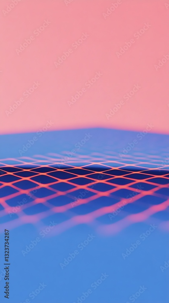Poster blue surface with grid pattern and pink background gradient