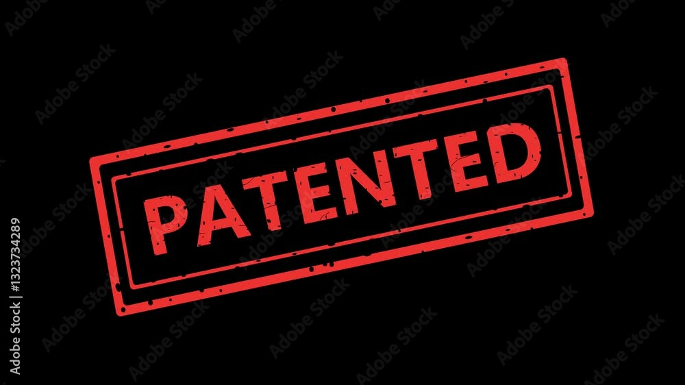 Poster video animation red icon rubber stamp patented text seal, on a transparent background with alpha cha