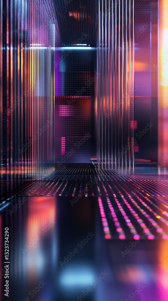 Aufkleber abstract neon light cityscape: an abstract, futuristic cityscape bathed in a captivating array of ne