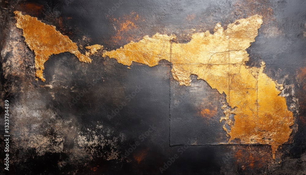 Poster abstract textured background featuring metallic gold and bronze elements over a dark grunge surface 
