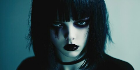Fototapeta premium A woman with black hair and a black and purple face