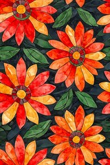 Vertical Watercolor abstract flower pattern.