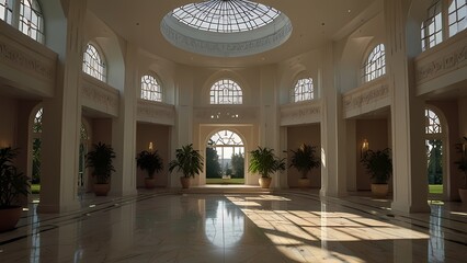 Fototapeta premium Empty hotel corridor with modern design and clean architecture