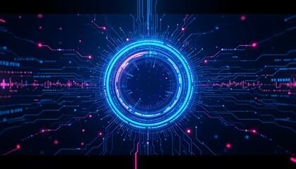 Fototapeta premium A glowing AI-powered trading system with futuristic digital graphs and financial data. A neon blue blockchain network with stock market analytics, symbolizing fintech, AI investments, and digital fina