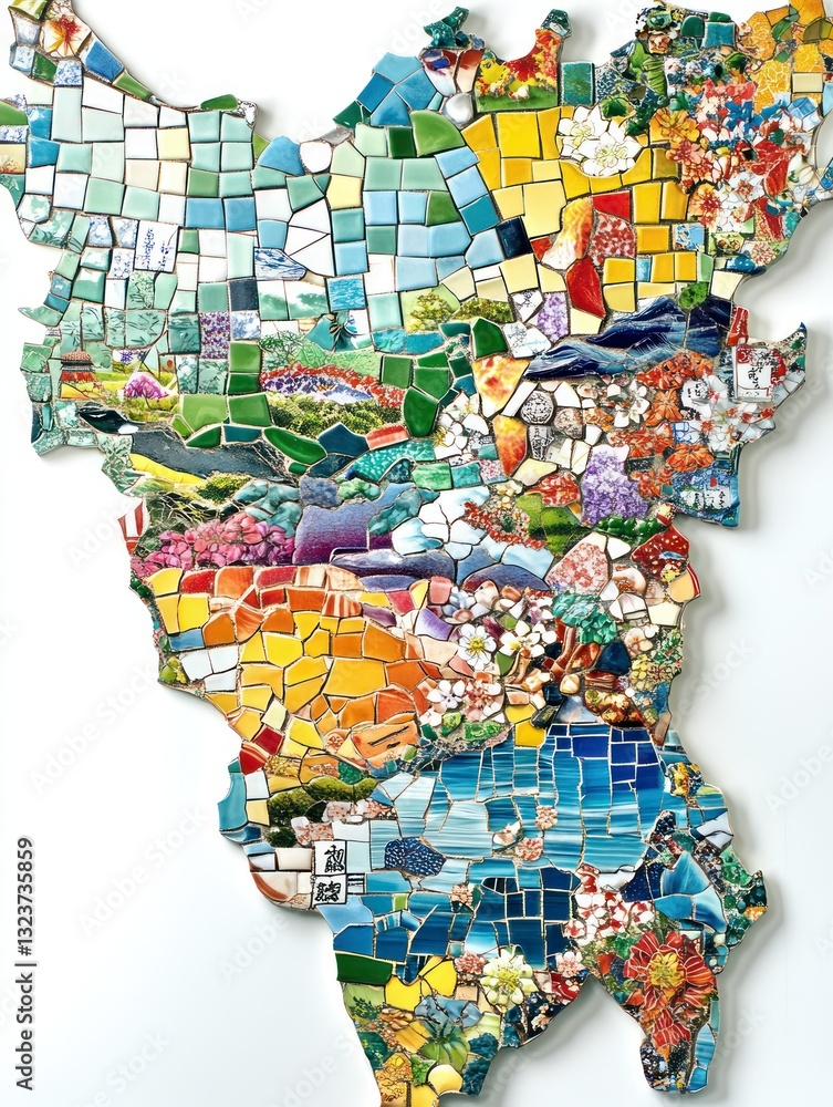 Poster Abstract mosaic art in vibrant colors and various textures creates a complex and dynamic composition with unique patterns and visual interest