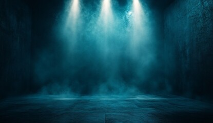 Empty concrete room with spotlights and smoke for product placement or stage
