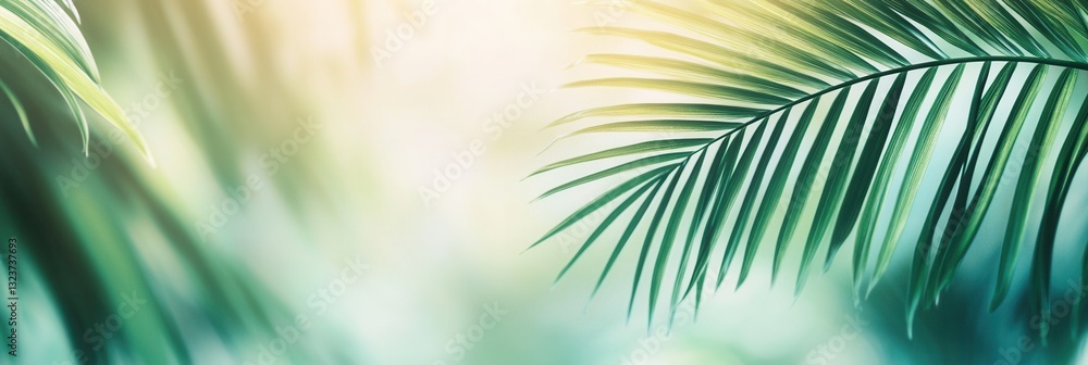 Aufkleber tropical greenery with blurred palm leaves creates a fresh and adventurous atmosphere in a vibrant n