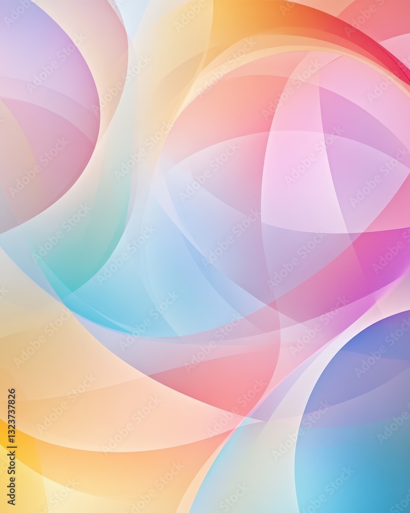 Poster pastel abstract background with soft geometric curves and vibrant gradient colors.