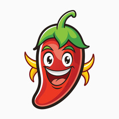 Cartoon chili mascot illustration. Cute chili pepper. Hand drawn graphic design. minimalist head logo, Icon, element. Vector illustration
