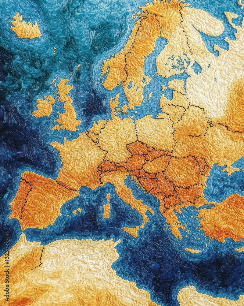 Poster textured map of a region with an abstract aesthetic. the image highlights the continental outline us