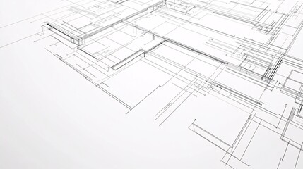 Fototapeta premium Minimalist Architectural Blueprint Featuring Clean Black Lines on a White Background, Ideal for Design and Planning Illustrations