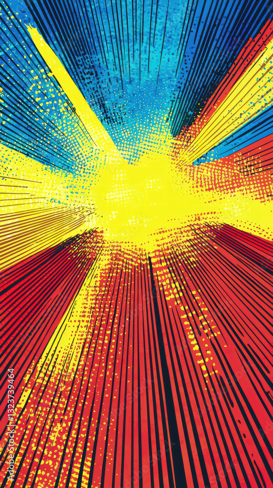 Poster abstract explosion: a vibrant and dynamic burst of colors radiates outward, creating a mesmerizing a