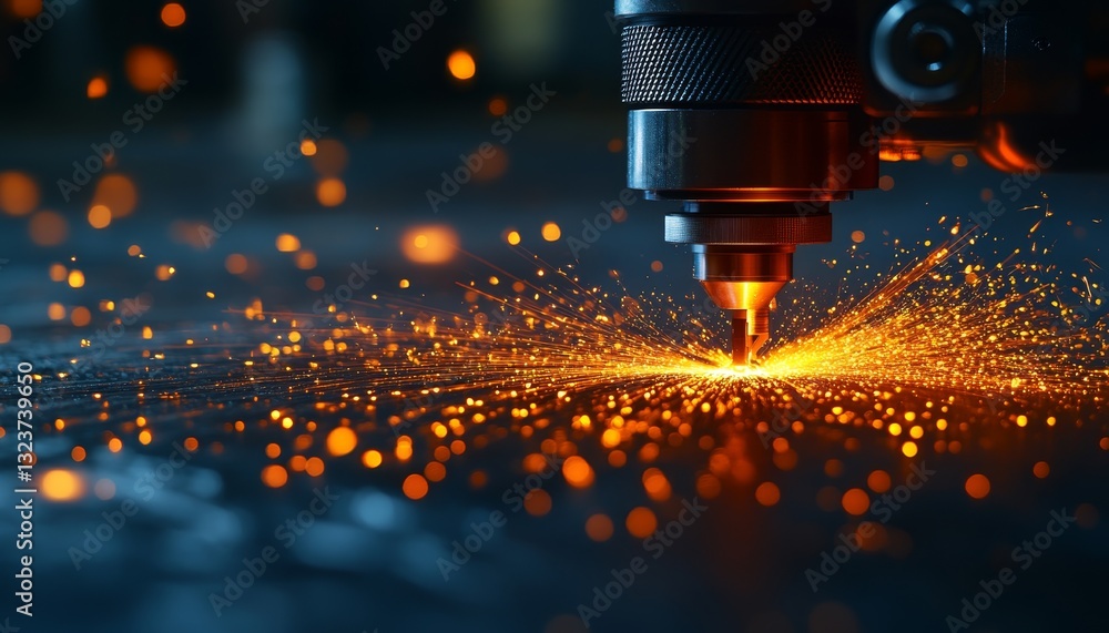 Poster cnc milling machine in action cutting-edge metalworking technology with sparks and copy space