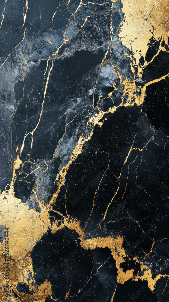 Poster black and gold marble texture: intricate veining patterns of black and gold create a luxurious and e