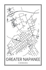 Hand drawn printable downtown road map poster of the Canadian city of GREATER NAPANEE on solid white background with city name