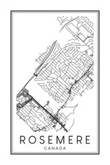 Hand drawn printable downtown road map poster of the Canadian city of ROSEMERE on solid white background with city name