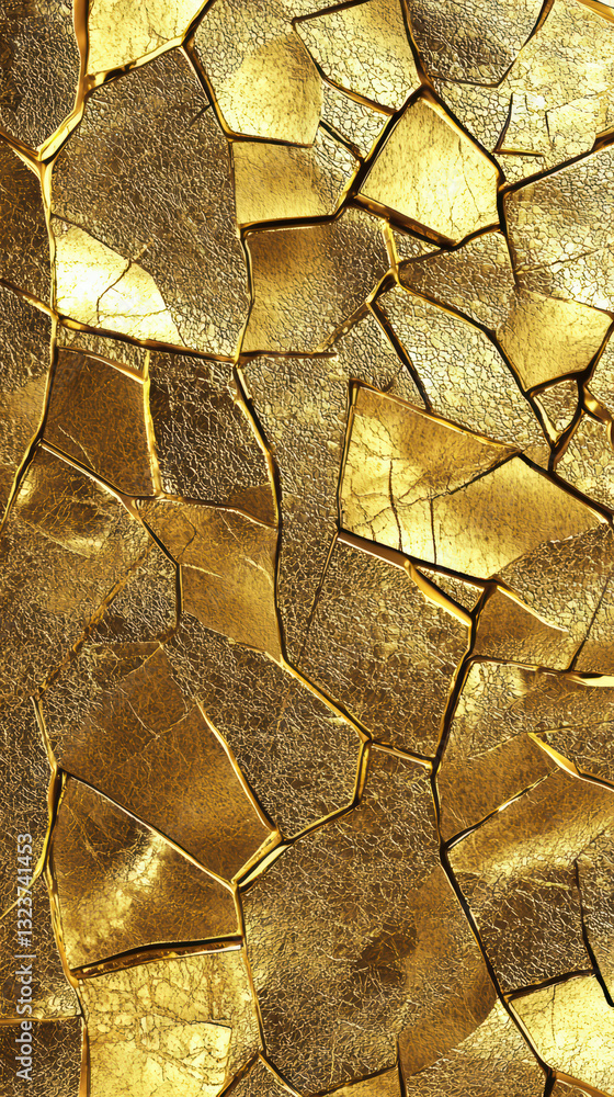 Poster golden cracked texture: abstract image of a cracked gold surface, featuring an intricate pattern of 