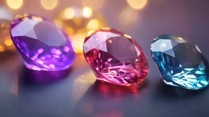 Fototapeta premium Faceted alexandrite gemstone changing colors under different lights.