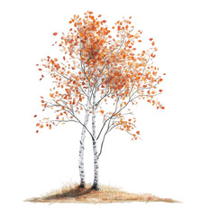Fototapeta premium Autumn Birch Trees Watercolor Painting