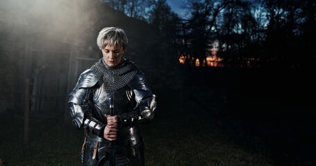 A Knight in Armor at Dusk, a powerful scene filled with bravery and adventure unfolds