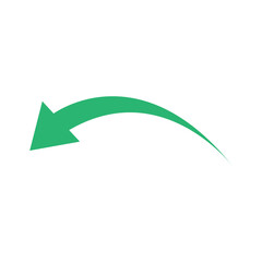 This bright green curving arrow pointing backward symbolizes navigation functions like undo or return and is clearly isolated on a clean white.
