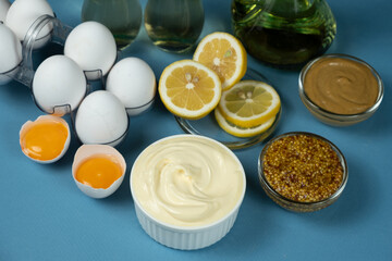 Traditional mayonnaise sauce among the ingredients eggs, butter, mustard and lemons.