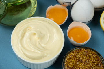 Classic traditional white mayonnaise in a bowl