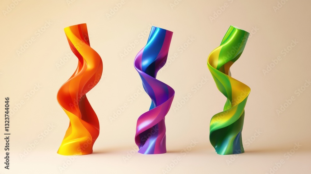 Aufkleber Fluid Dynamics Vibrant Morphing Abstract Sculptural Forms Exploring Color Gradient Transformation in Contemporary Digital Design Aesthetics