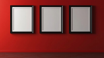 minimalist gallery display on red wall