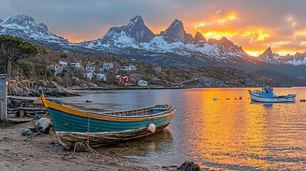 Coastal sunset, Patagonian village