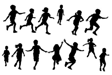 shadow shilloute People The children are playing Chase happily gesture