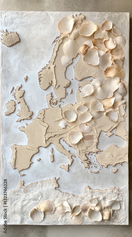 Poster artistic map of europe with textured beige and cream elements. abstract representation with topograp