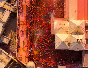 Top-down aerial view of nandgaon holi in uttar pradesh