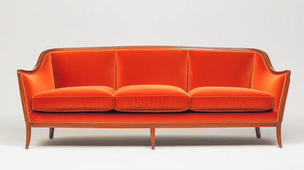 Vibrant orange velvet sofa showcasing elegant design and craftsmanship in a modern interior setting